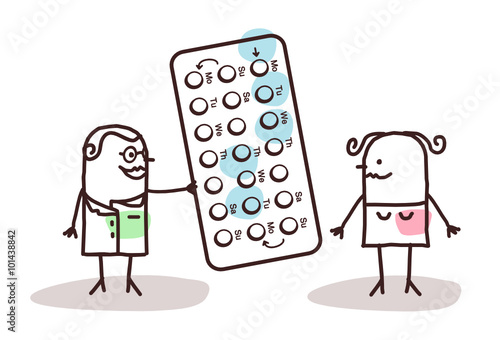 cartoon doctor and patient with contraceptive pills