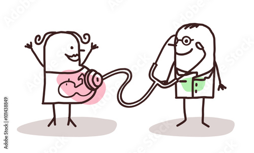 cartoon doctor with pregnant woman