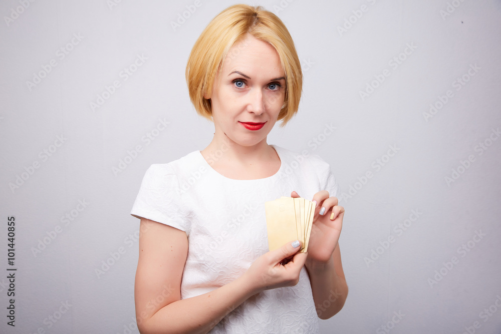 Woman with bank cards Woman with bank cards