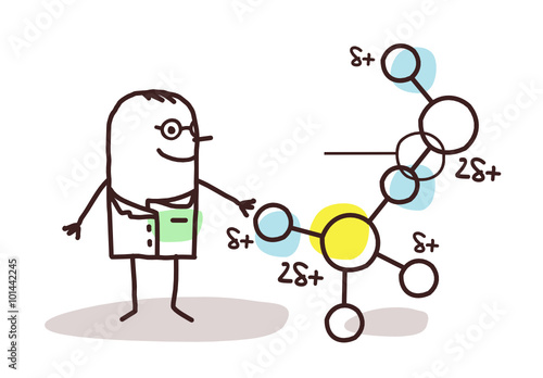 cartoon scientist with molecule