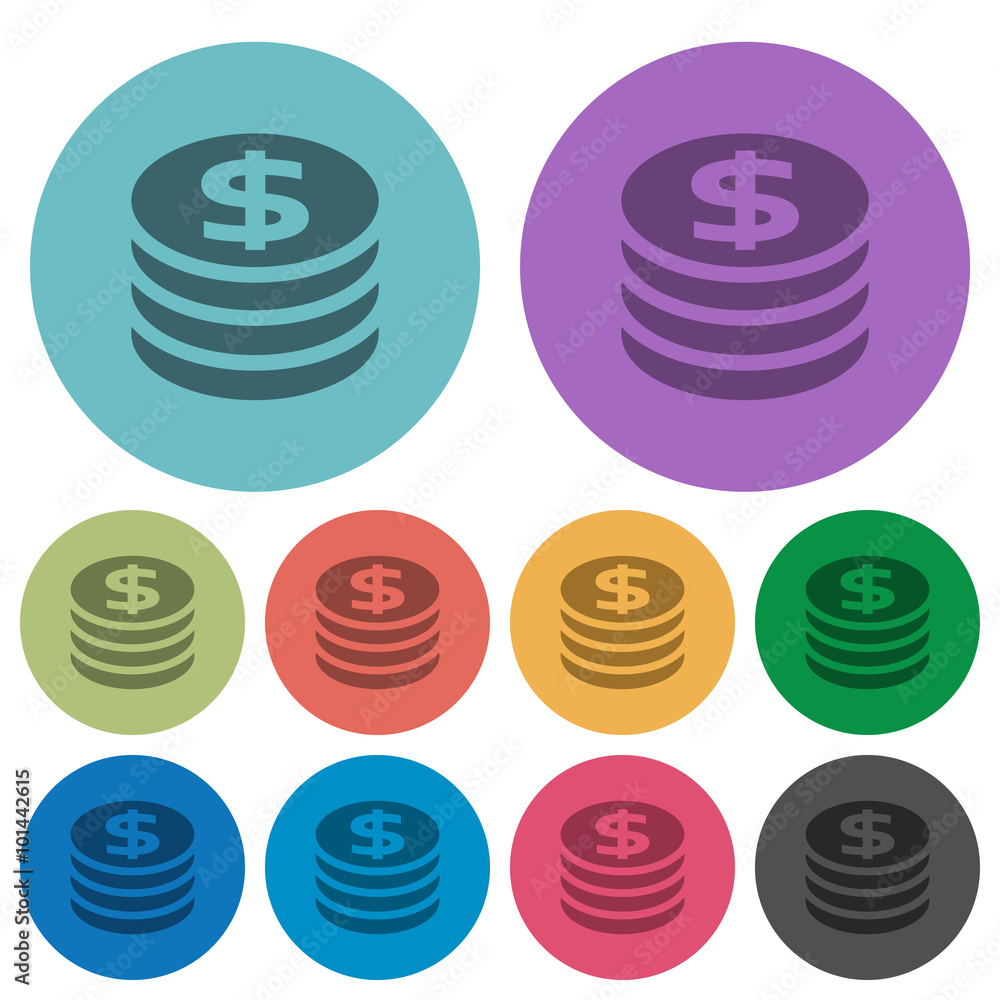 Color dollar coins flat icons