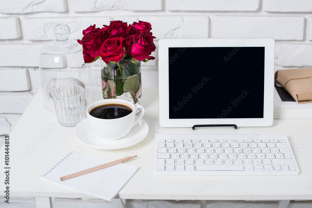 Young business woman workspace Young business woman workspace