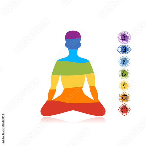 Yoga lotus pose with chakras for your design