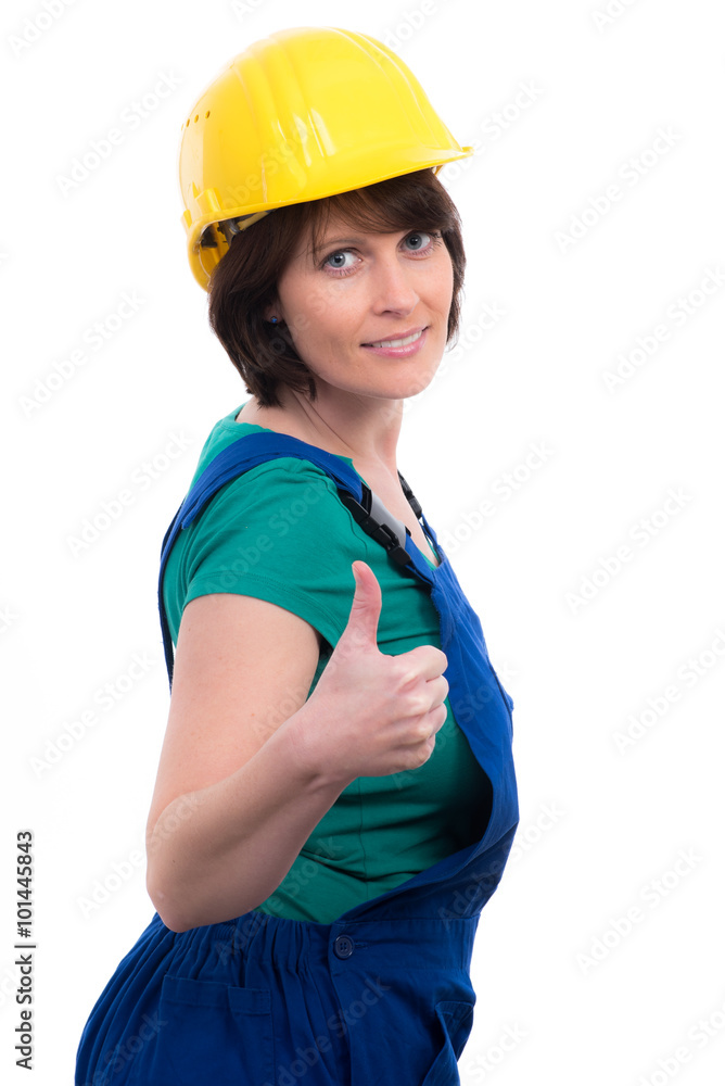 Handwerkerin mit positiver Geste Handwerkerin mit positiver Geste