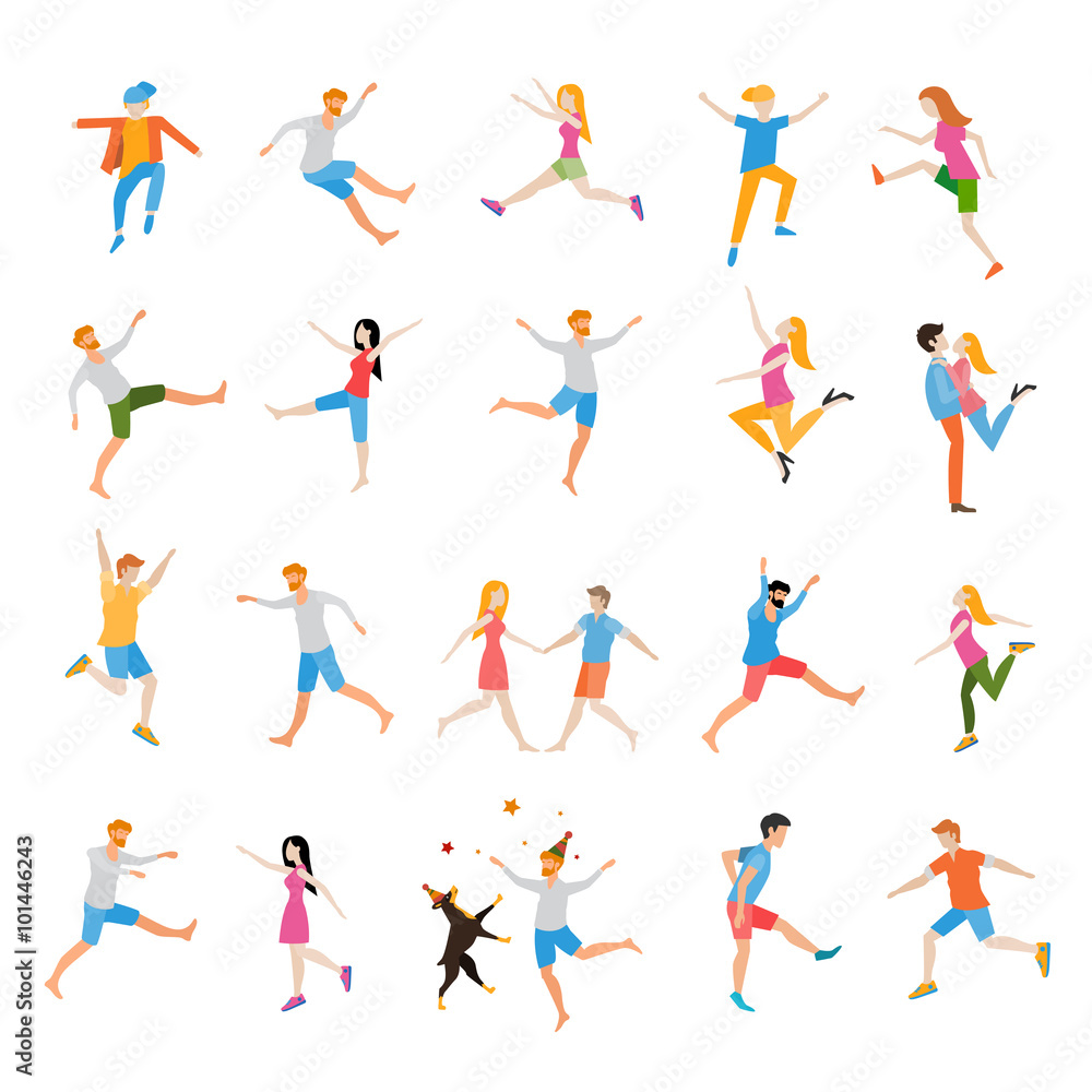 Jumping high male and female people avatar set isolated vector illustration. Jumping high male and female people avatar set isolated vector illustration.