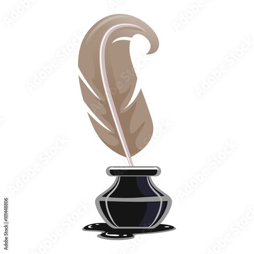 Illustration of Feather Quill dip in Black Ink
