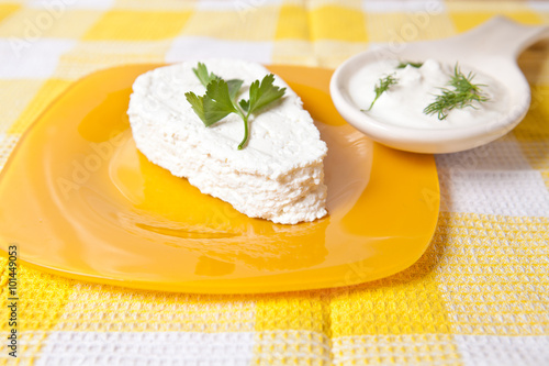 cottage cheese with parsley on a plate