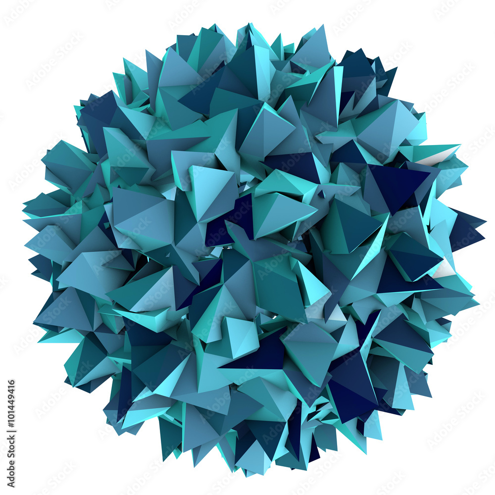 Fototapeta premium Low-polygonal model of virus. Hepatitis B virus isolated on white background. A model is built using data of viral macromolecular structure furnished by Protein Data Bank (PDB 4G93)