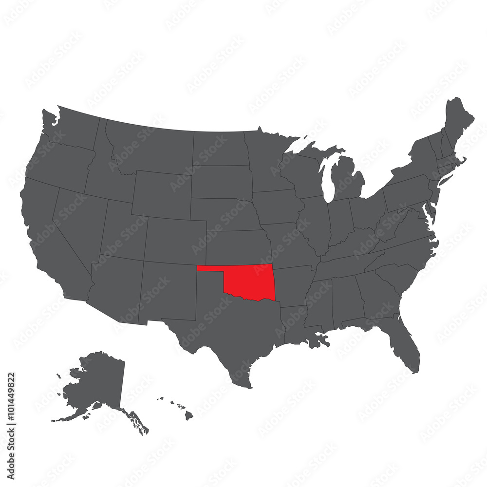 Oklahoma red map on gray USA map vector