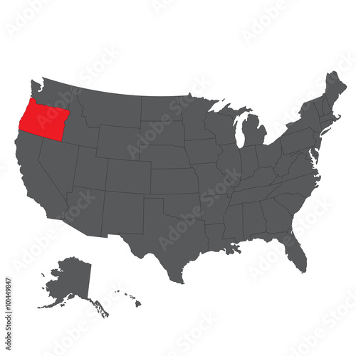 Oregon red map on gray USA map vector