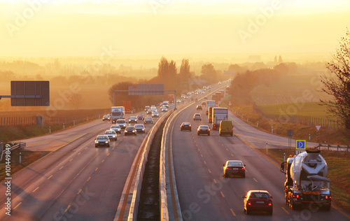 Traffic on highway with cars. photo