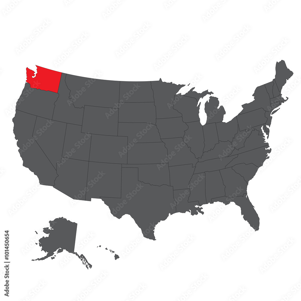 Washington red map on gray USA map vector