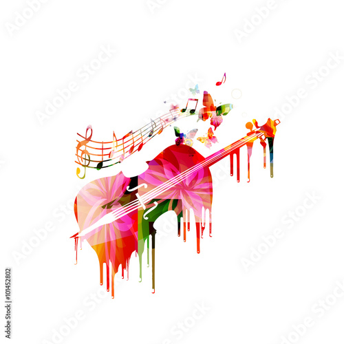 Colorful violoncello with butterflies