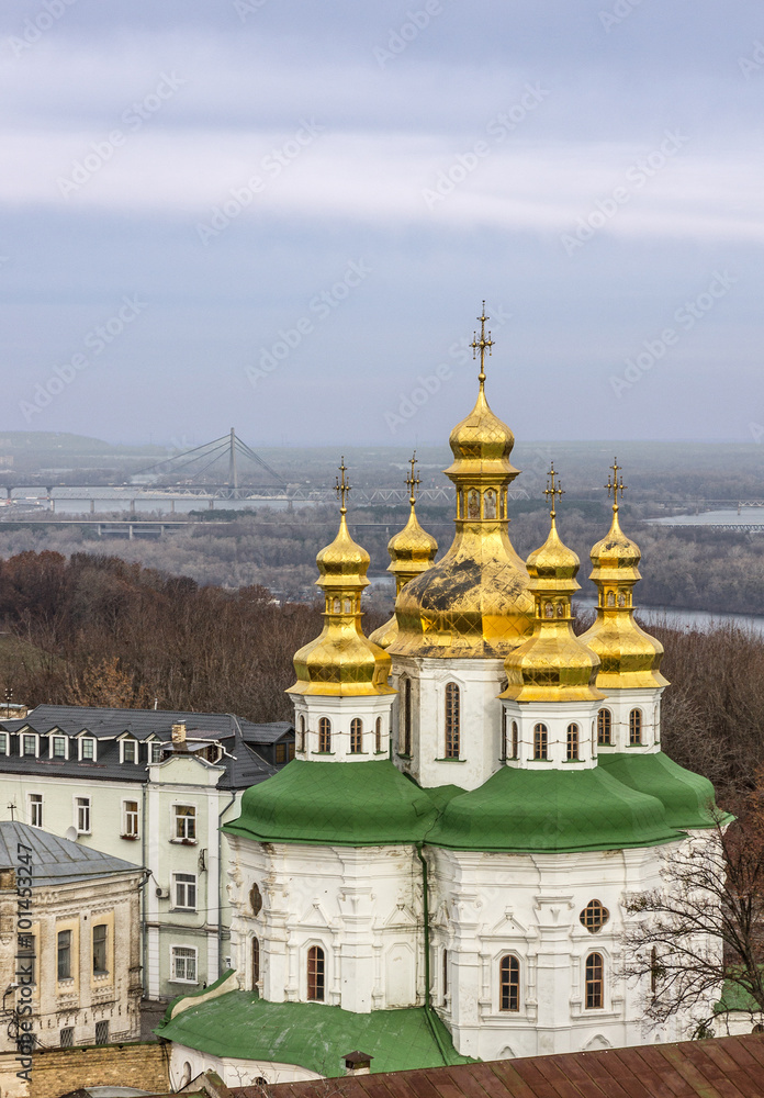 Kiev, Ukraine. Pechersk Lavra Monastery and river Dniepr
