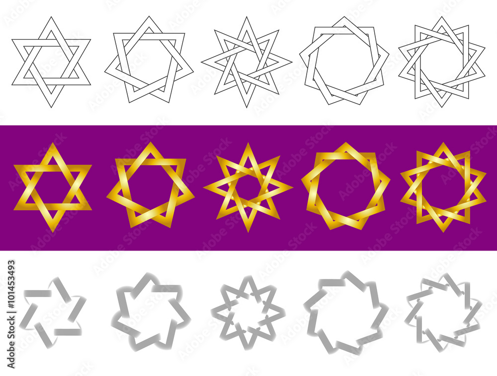 Vector symbols as stars. Vector pattern of stars. Vector design elements. Gold stars on a purple background and black and white stars. Vector symbols as stars. Vector pattern of stars. Vector design elements. Gold stars on a purple background and black and white stars.