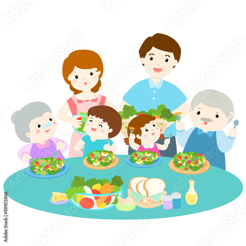 family love eating fresh veggetable vector illustration