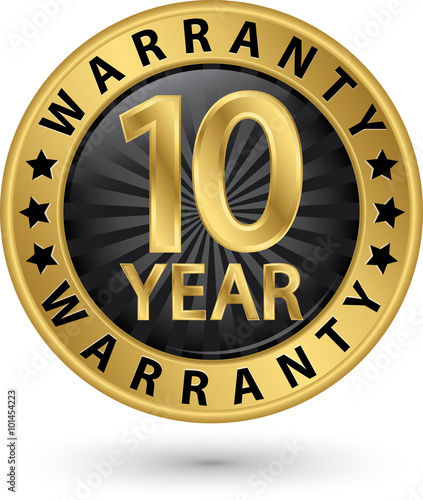 10 year warranty golden label, vector illustration
