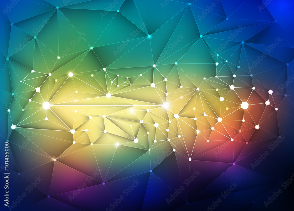 Vector futuristic technology Abstract 3D Geometric, Polygonal, Triangle pattern in molecule structure shape with multicolors background for technology business card, template, network and web design
