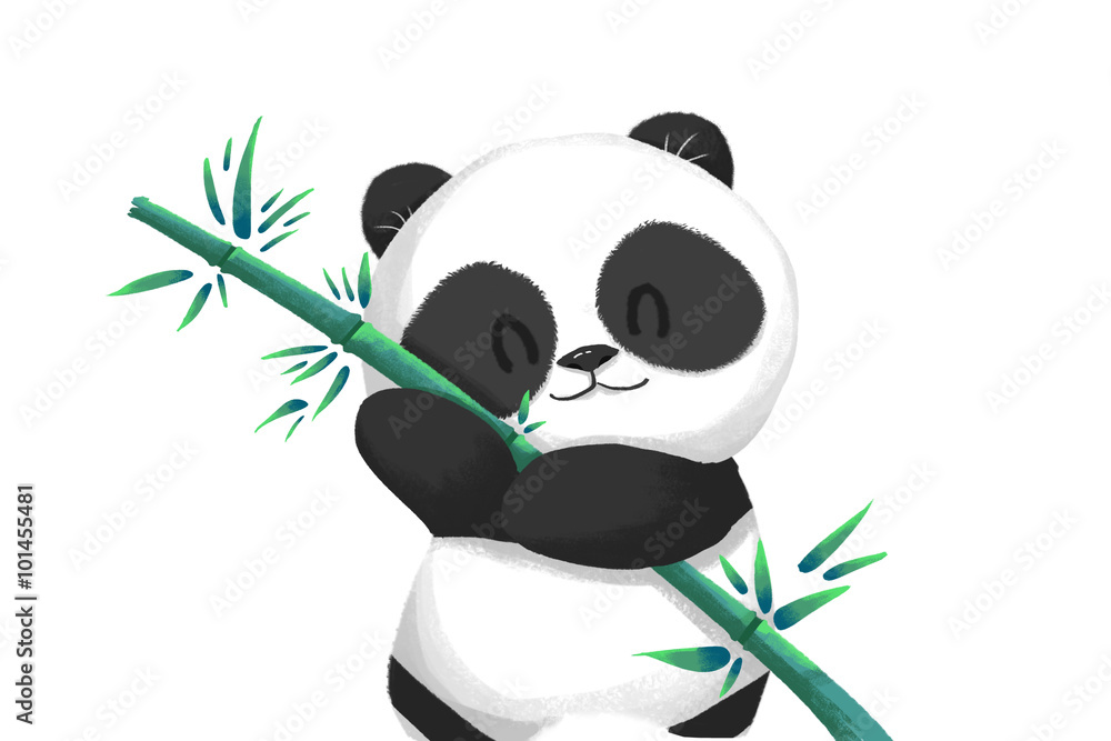 Illustration: Cute Panda Baby with its Bamboo Food. Realistic Fantastic  Cartoon Style Artwork, Story Character, Wallpaper, Wish Card Design Stock  Illustration | Adobe Stock