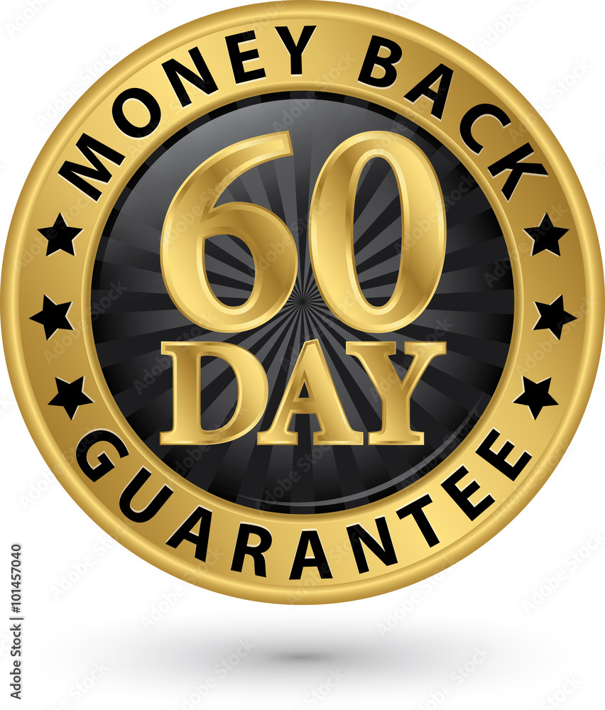 60 day money back guarantee golden sign, vector illustration