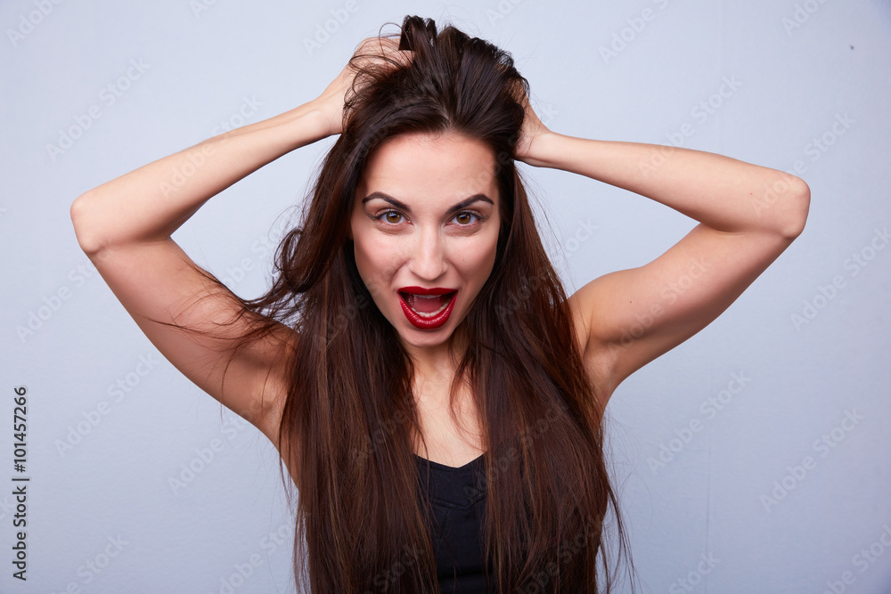 sexy woman holding his head sexy woman holding his head