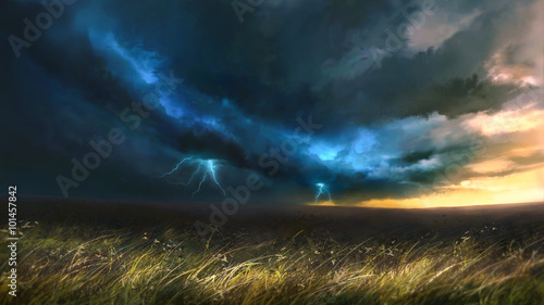 Figure thunder and lightning on the field © foldyart1980