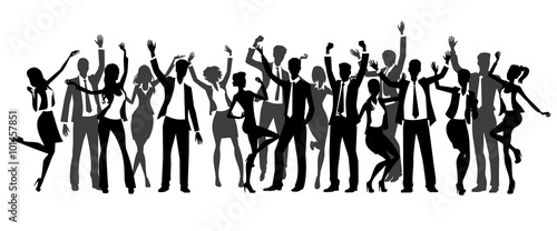 business people celebrate their success, hands up, silhouettes photo