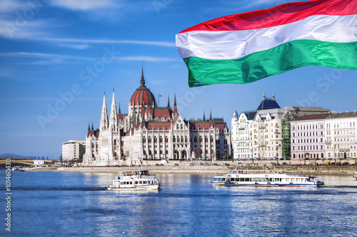 Budapest with parliament against Danube river in Hungary