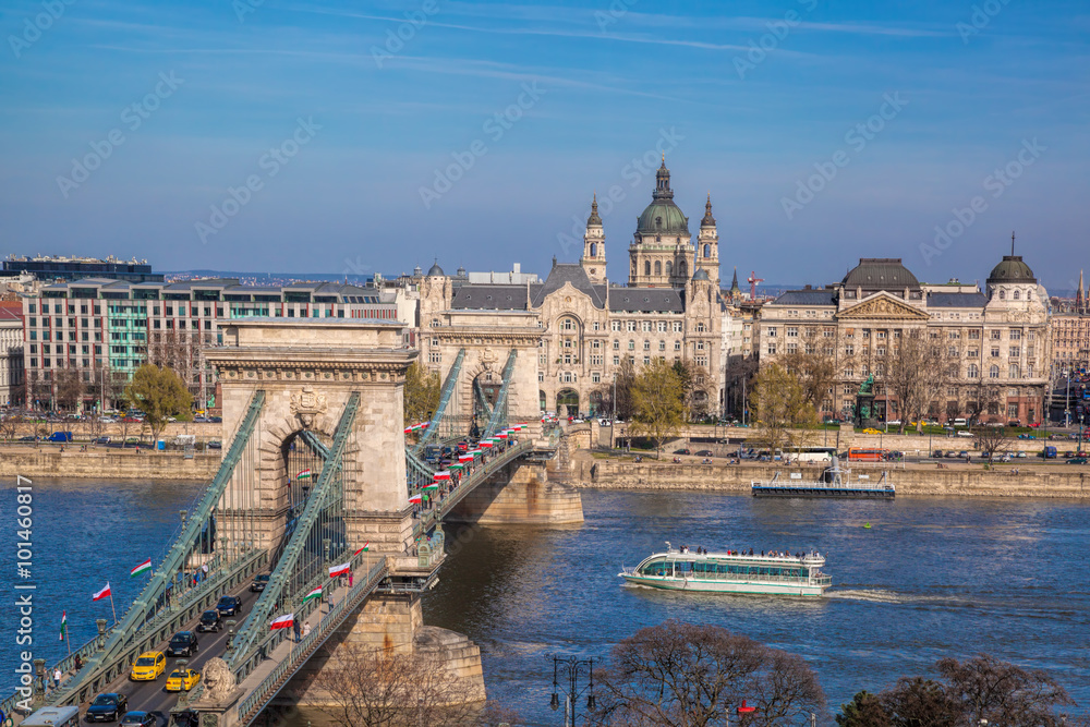 Budapest with chain bridge in Hungary