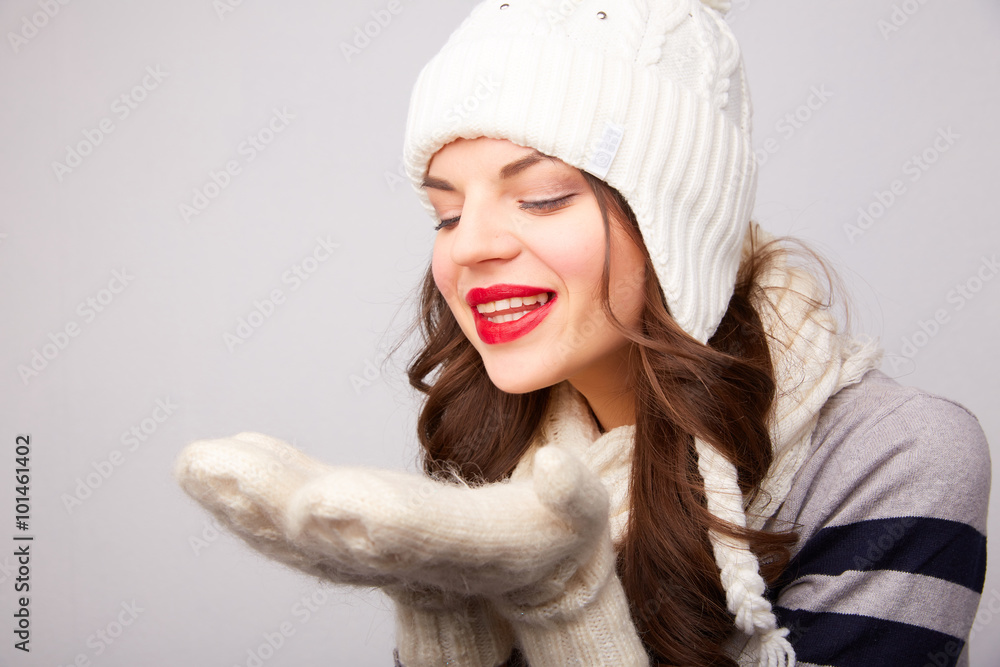 portrait of a girl in a white hat and scarf portrait of a girl in a white hat and scarf