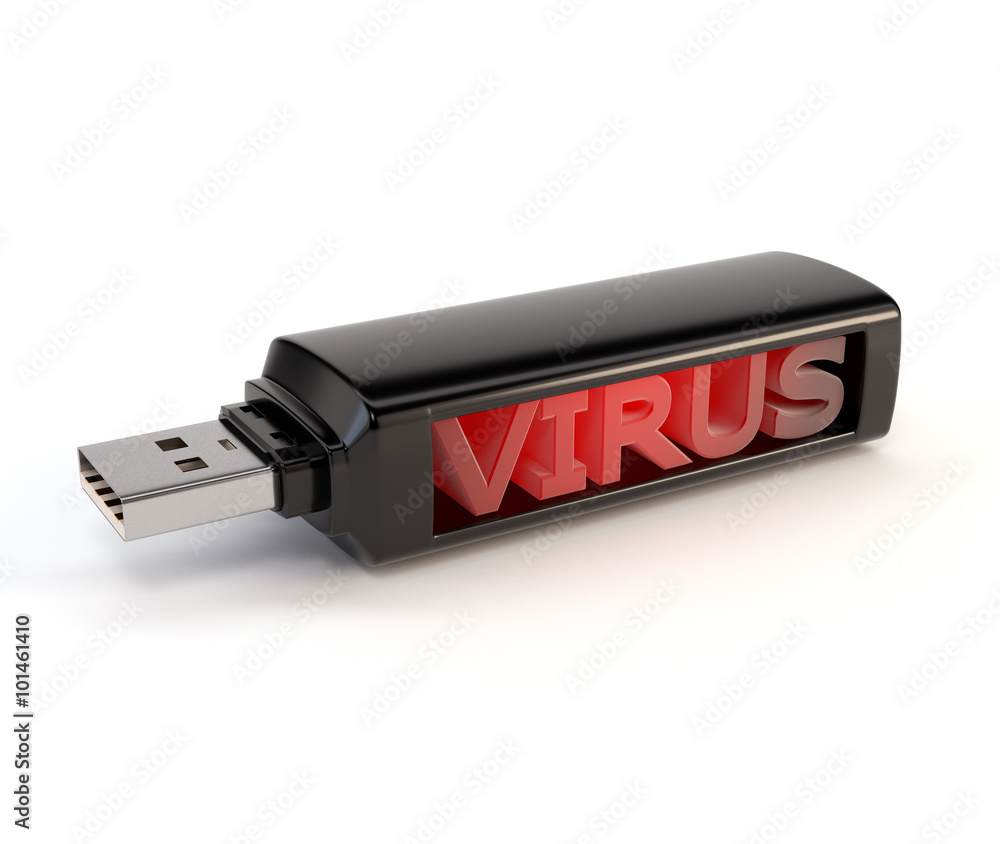 USB flash drive with the malicious file, isolated on a white bac USB flash drive with the malicious file, isolated on a white bac