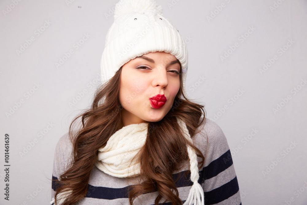 portrait of a girl in a white hat and scarf portrait of a girl in a white hat and scarf