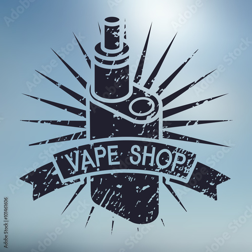 Vape shop logo on blurred background. Vector