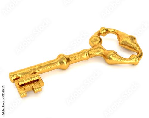 Golden Key isolated on a white background. 3d illustration.