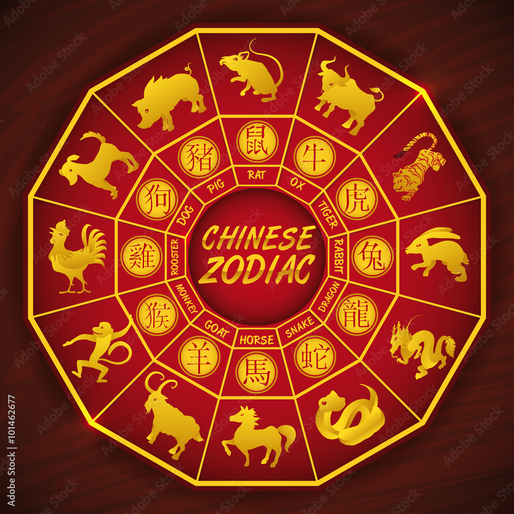 Animals that Symbolize Years from Chinese Horoscope Calendar Stock Vector - Illu
