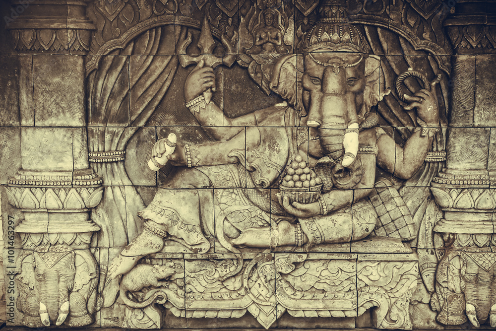 Ganesha god statue in public temple in Thailand, Ganesha God is elephant God in Hindu religion.