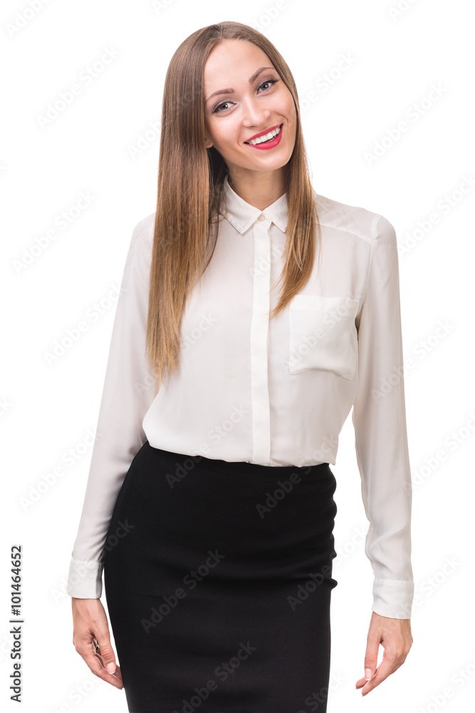 Portrait of happy young business woman isolated on white Portrait of happy young business woman isolated on white
