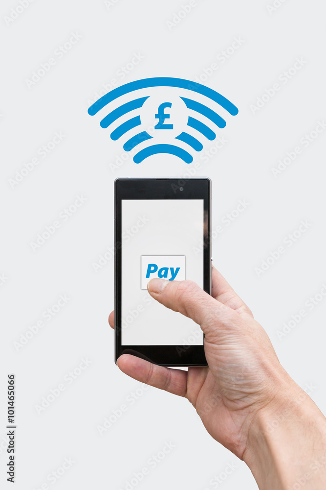 Method of payment by NFC technology from the smartphone - Pound currency symbol Method of payment by NFC technology from the smartphone - Pound currency symbol