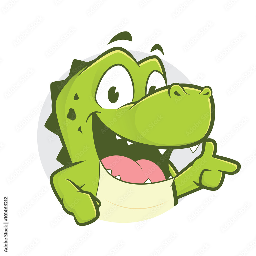 Naklejka premium Crocodile or alligator with gun finger gesture and circle shape