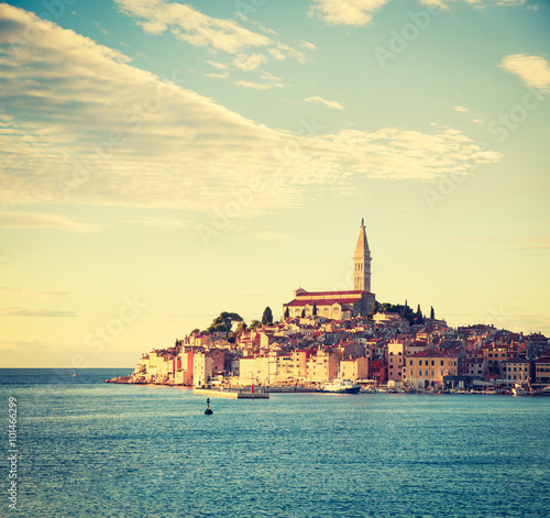 Rovinj in Croatia at Adriatic Sea. Evening Photo.