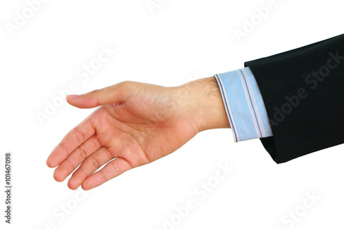 Businessman's hand on white background.