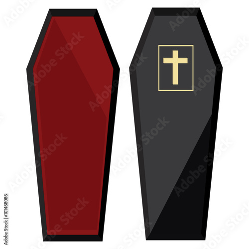 Black coffin with cross