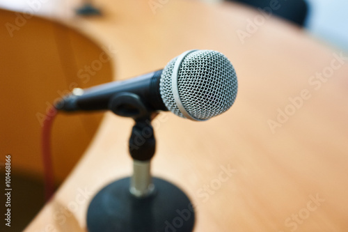 microphone against the background of convention center