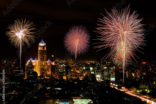 Firework in central of bangkok city, Thailand