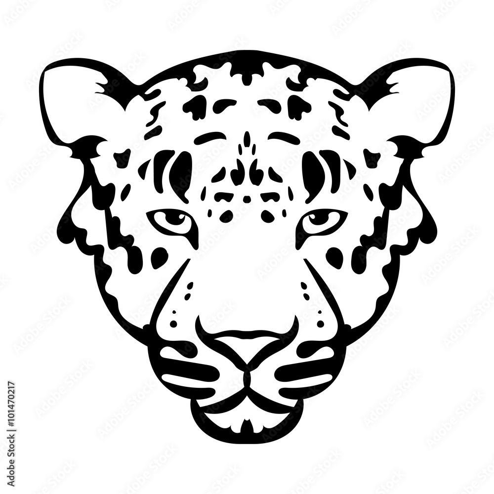 Naklejka premium Vector illustration of leopard face black and white tattoo