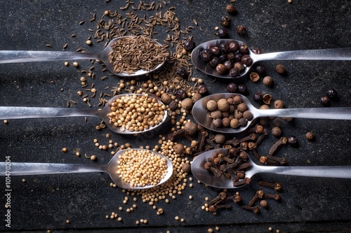 Spices sextet, spices and spoons