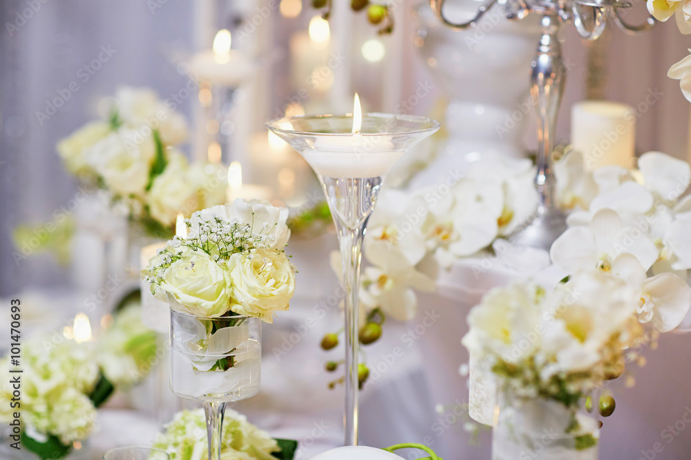 Beautiful table set for an event party or wedding reception Beautiful table set for an event party or wedding reception