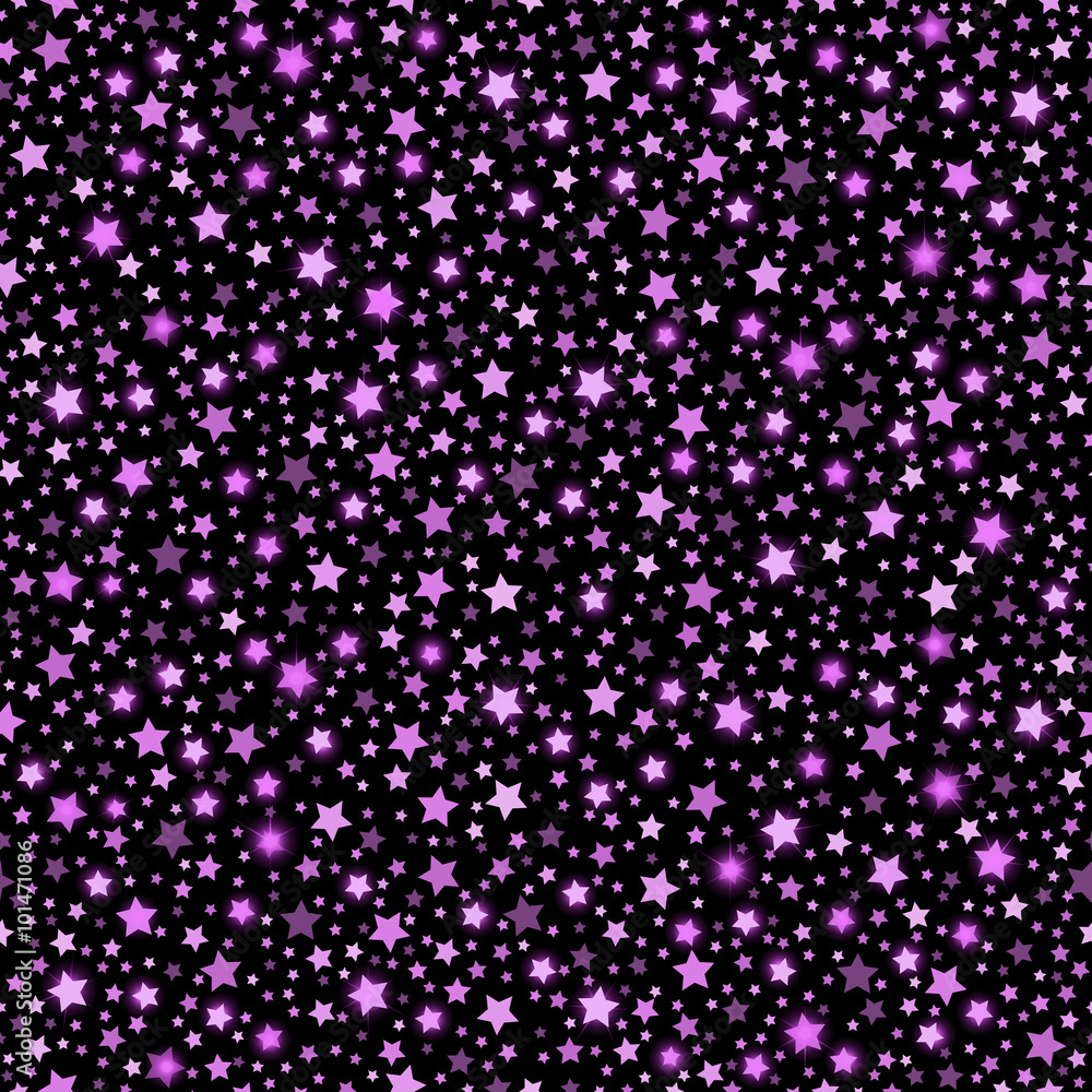 Violet abstract shining falling stars seamless texture black background. Festive, luxury or network graphic design concept. Vector illustration