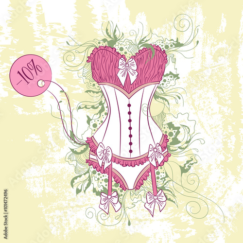 Decorative fashion illustration of women's corset underwear