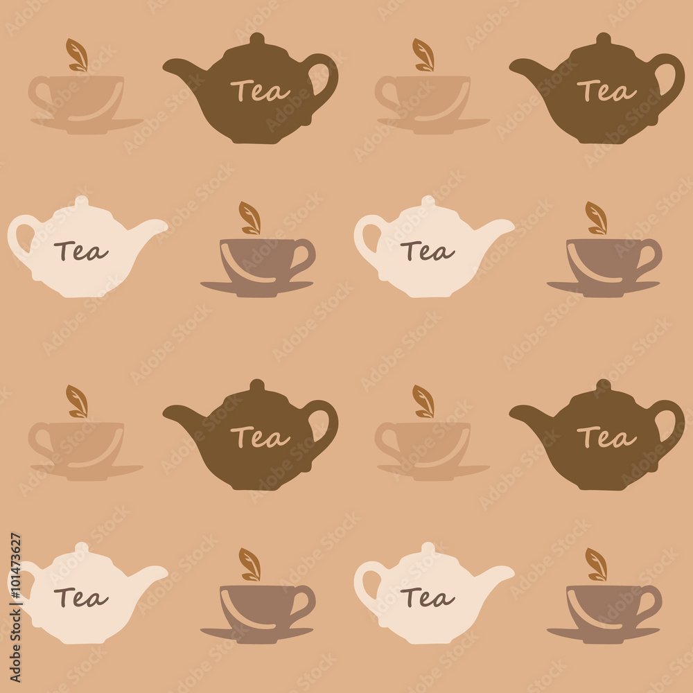 Seamless vector pattern with tea pots and tea cups Seamless vector pattern with tea pots and tea cups